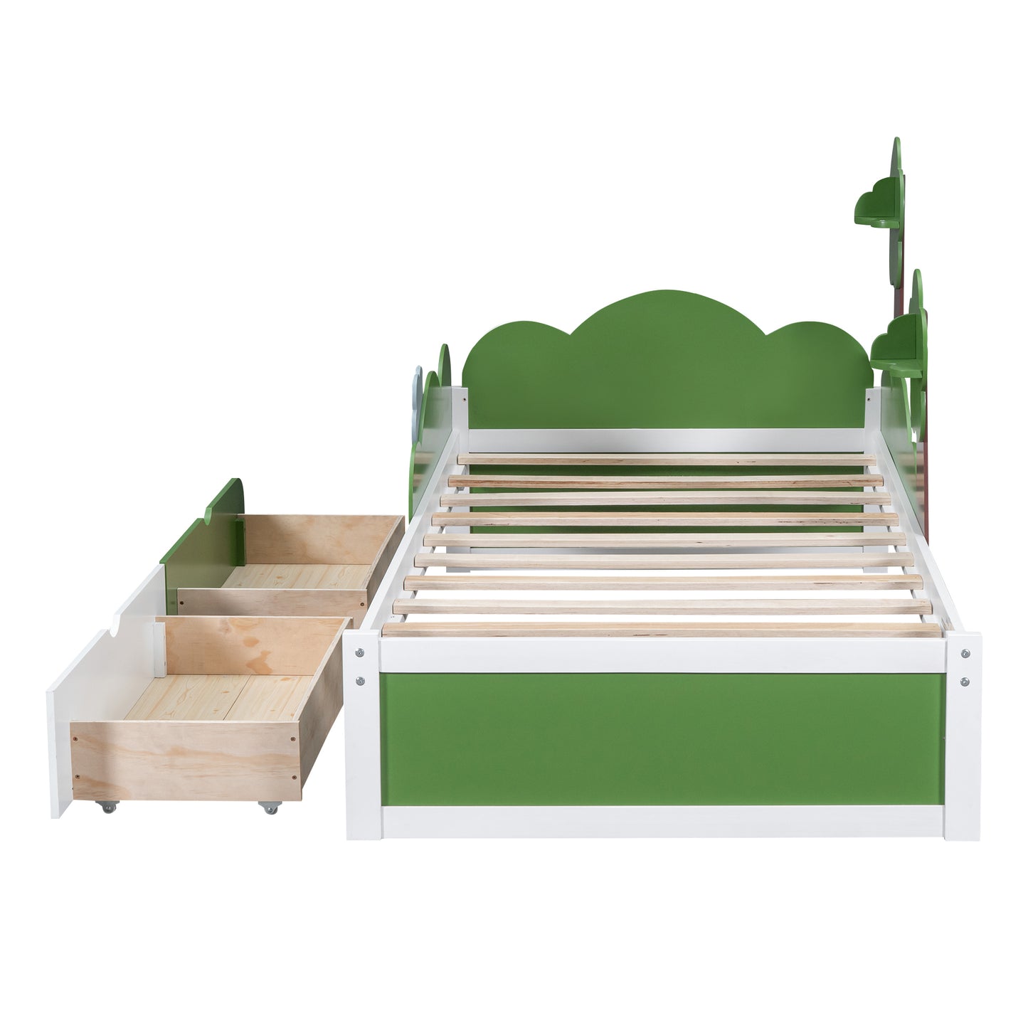 Twin Size Bed with Grass Hill and Trees Decor