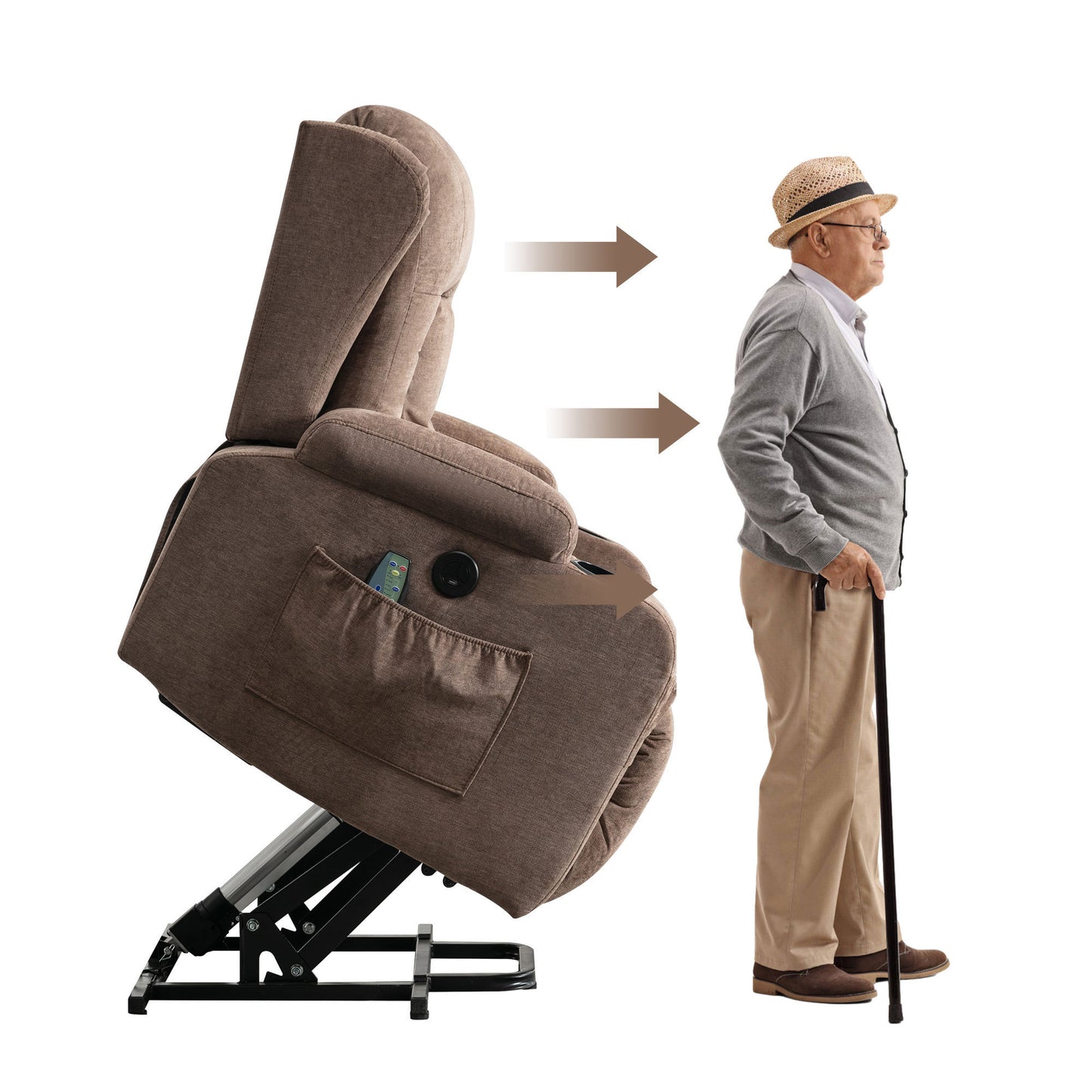 Electric Power Lift Recliner Chair with Heat and Massage for Seniors - Brown