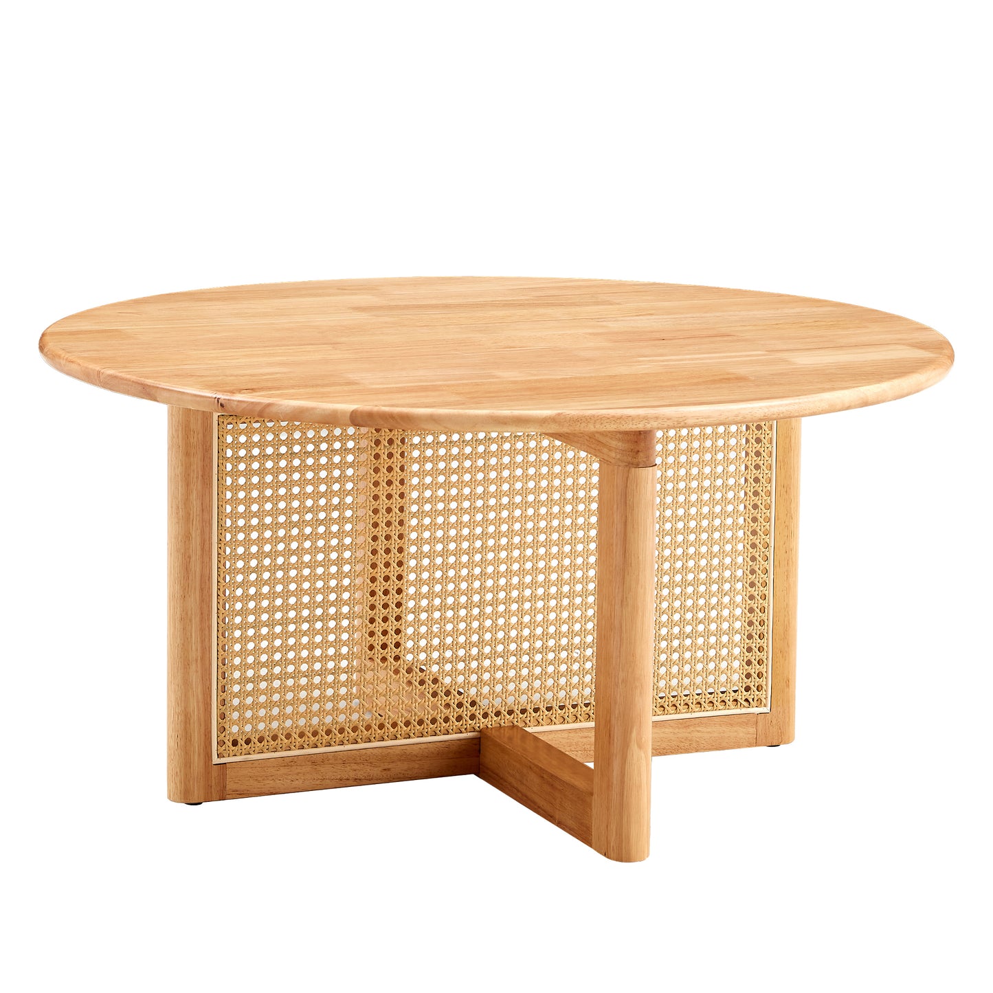 Wooden Coffee Table with Faux Rattan Accents for Stylish Living Spaces