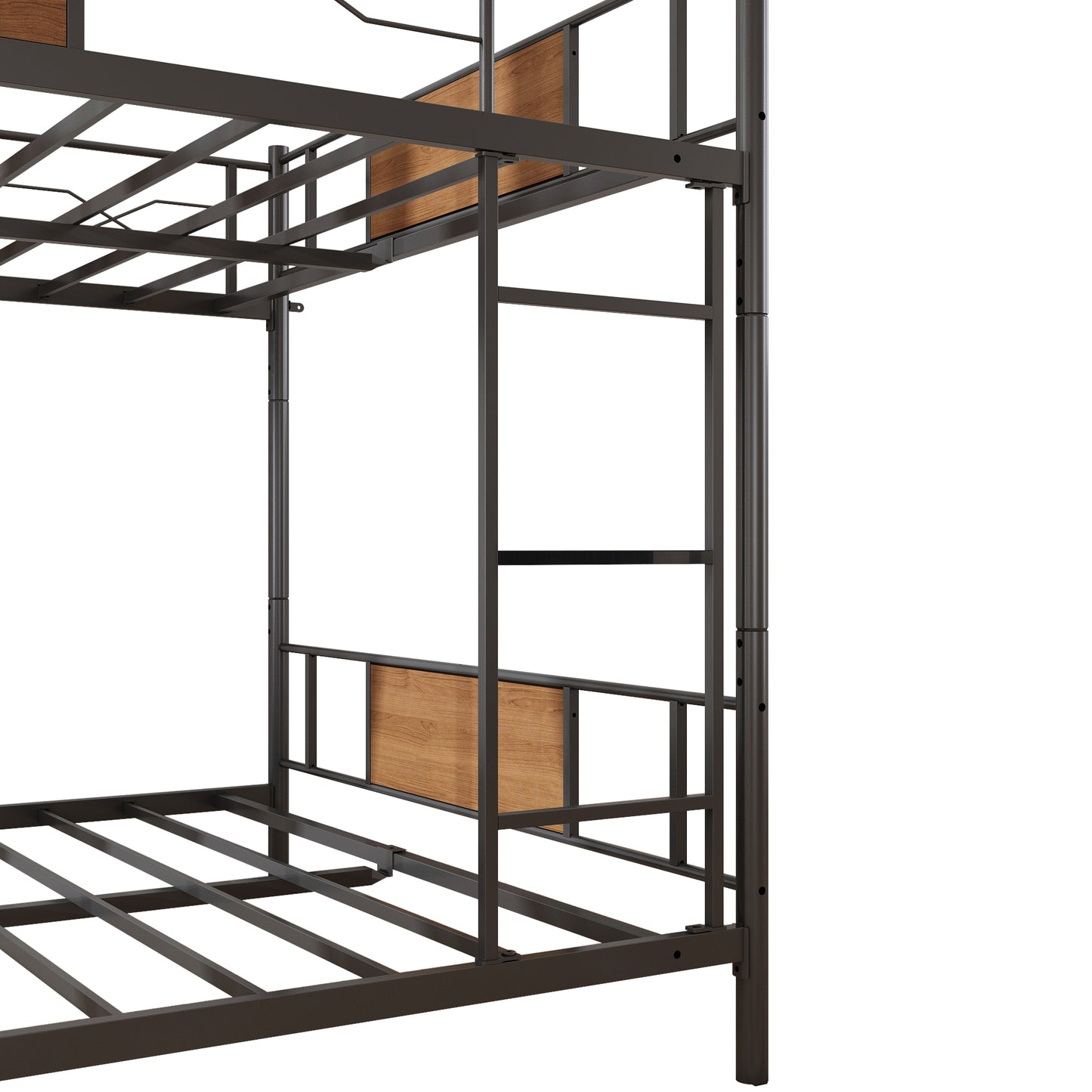 Black Metal Bunk Bed with Sandalwood Finish for Full Over Full Comfort