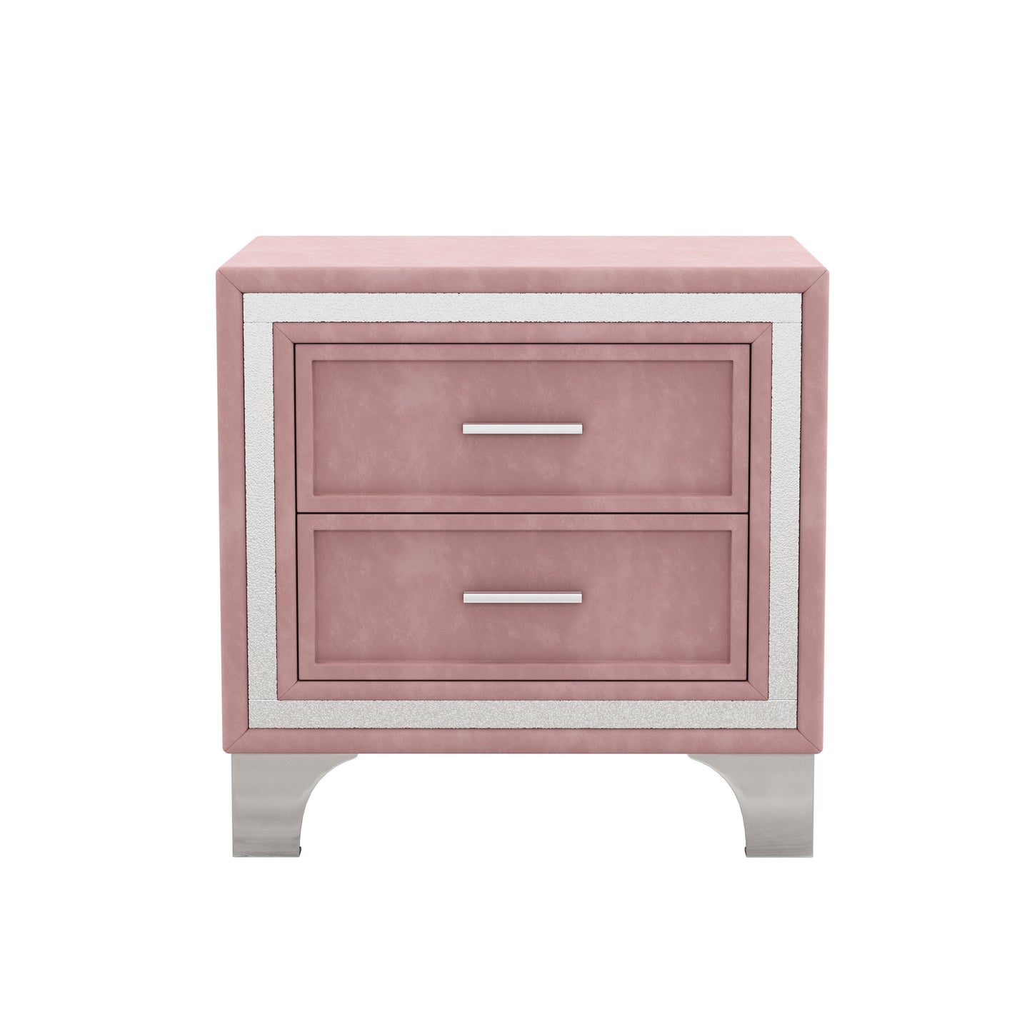 2-Drawer Nightstand with Metal Legs for Bedroom, Mid Century Nightstand Fully Assembled Except Legs and Handles,Velvet Bedside Table-Pink