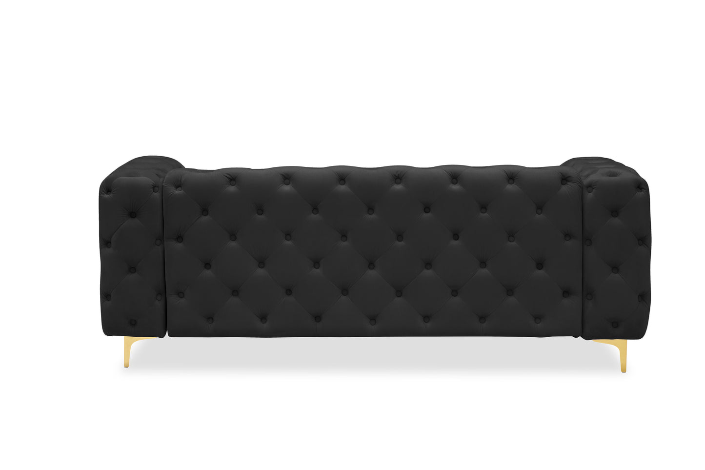 New design comfortable black loveseat with two throw pillows in the same color