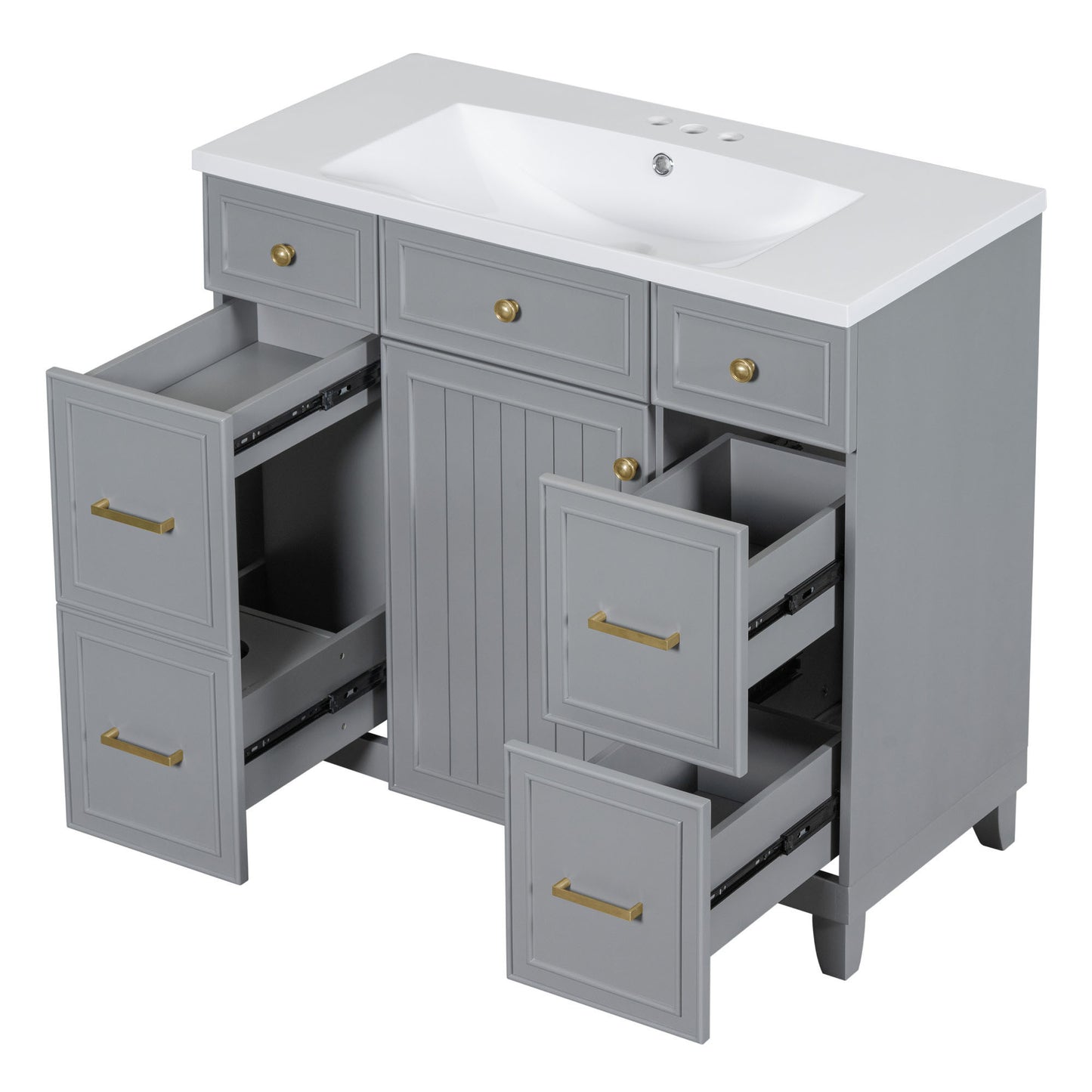 36" Bathroom Vanity Cabinet with Sink Top Combo Set, Grey, Single Sink, Shaker Cabinet with Soft Closing Door and Drawer