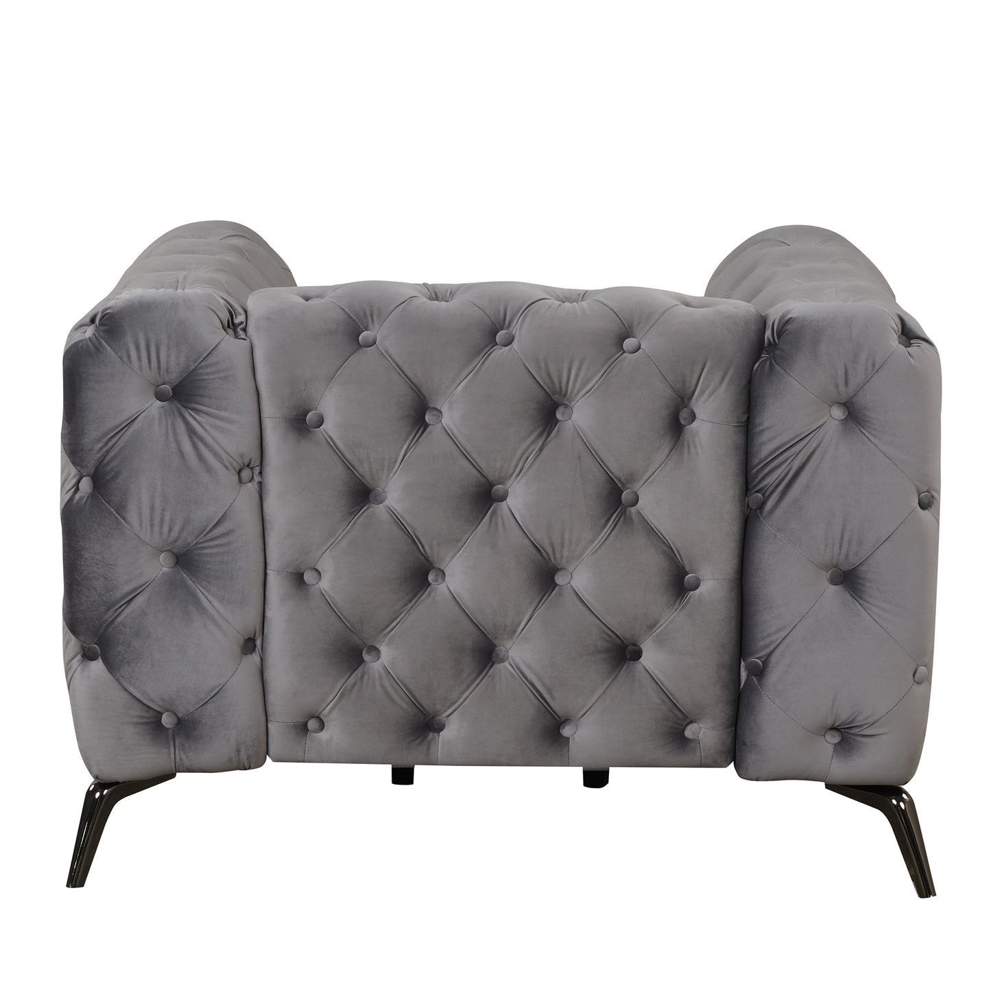 Modern Gray Velvet Upholstered Accent Sofa with Button Tufted Back