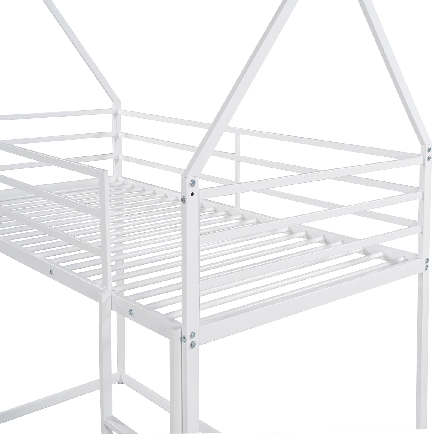 Whimsical White Twin House Bunk Bed with Slide and Built-in Ladder