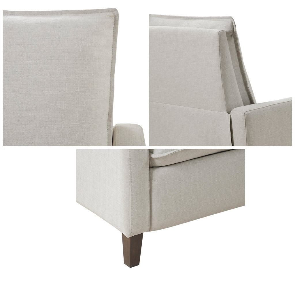 Sleek Ivory Upholstered High Back Recliner with Manual Push Back