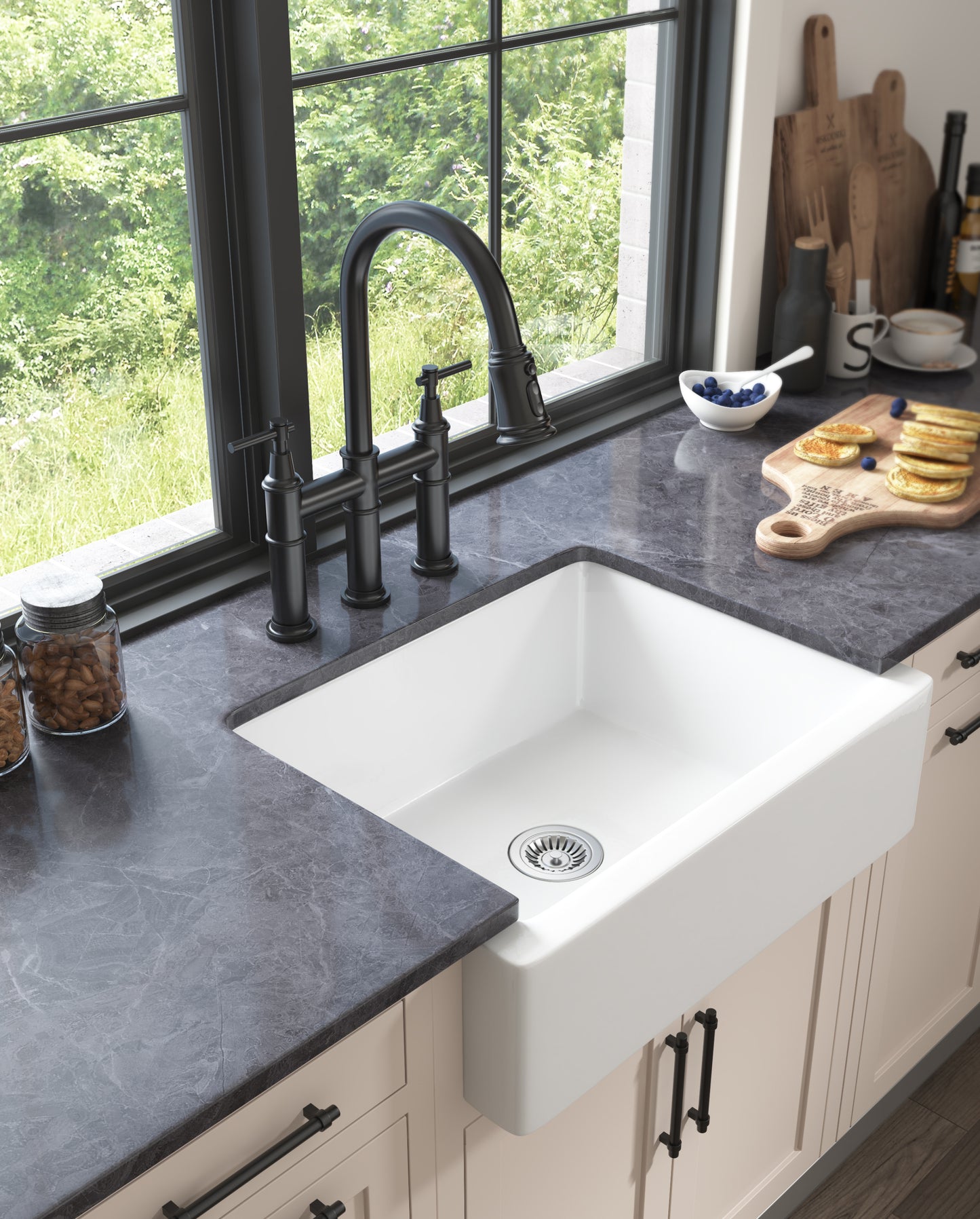 Deep White Fireclay Farmhouse Kitchen Sink