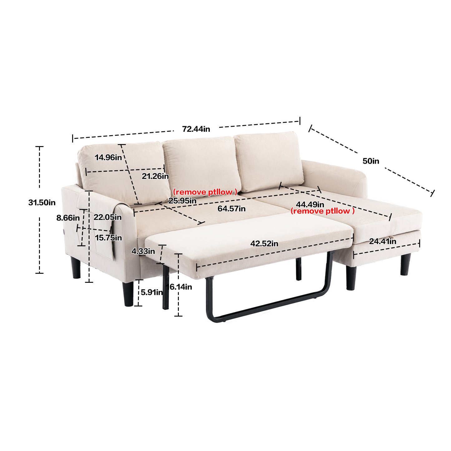 UNITED WE WIN Sectional Sofa Reversible Sectional Sleeper Sectional Sofa with Storage Chaise