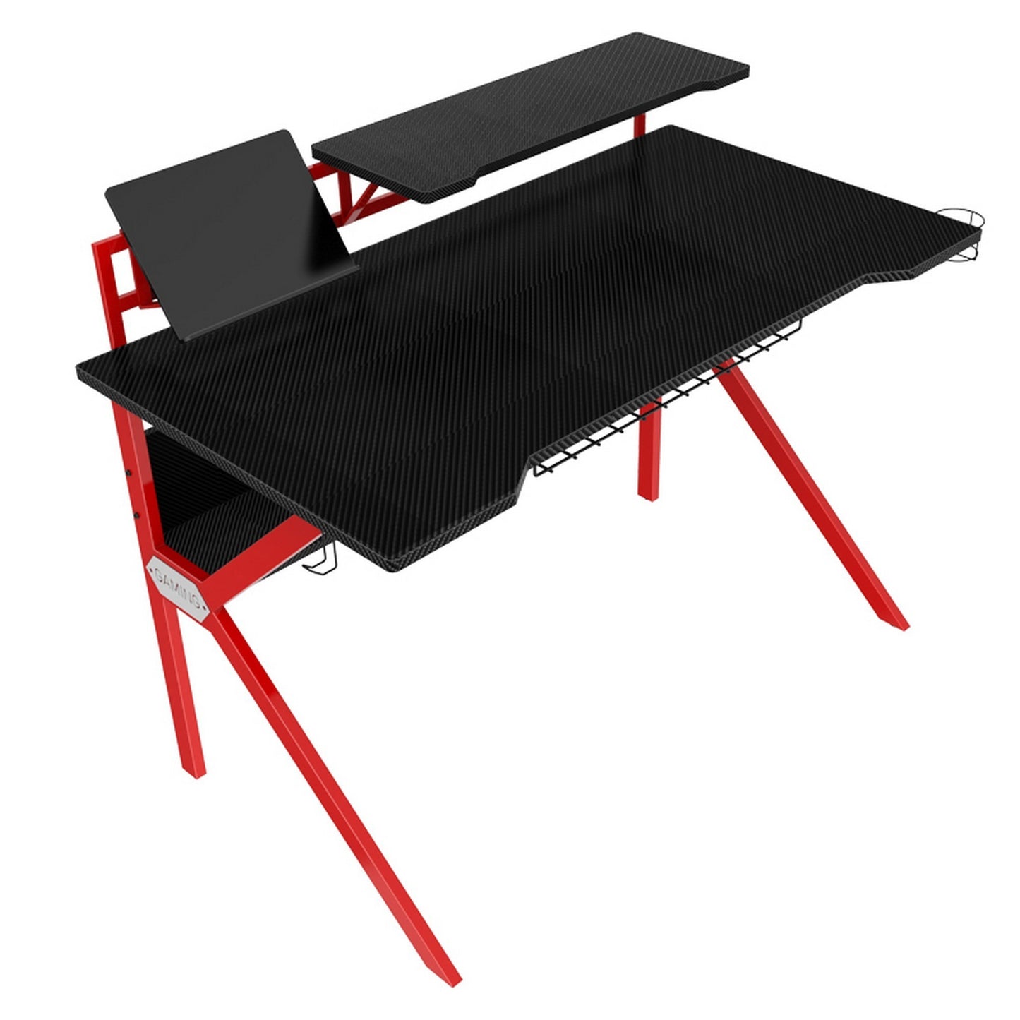 Ergonomic Gaming Desk with Black and Red Metal Frame and PVC Coating