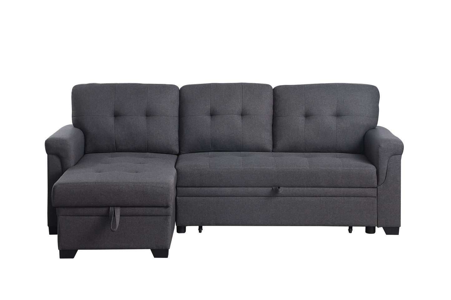 Lucca Dark Gray Linen Sectional Sofa with Reversible Sleeper Chaise and Storage