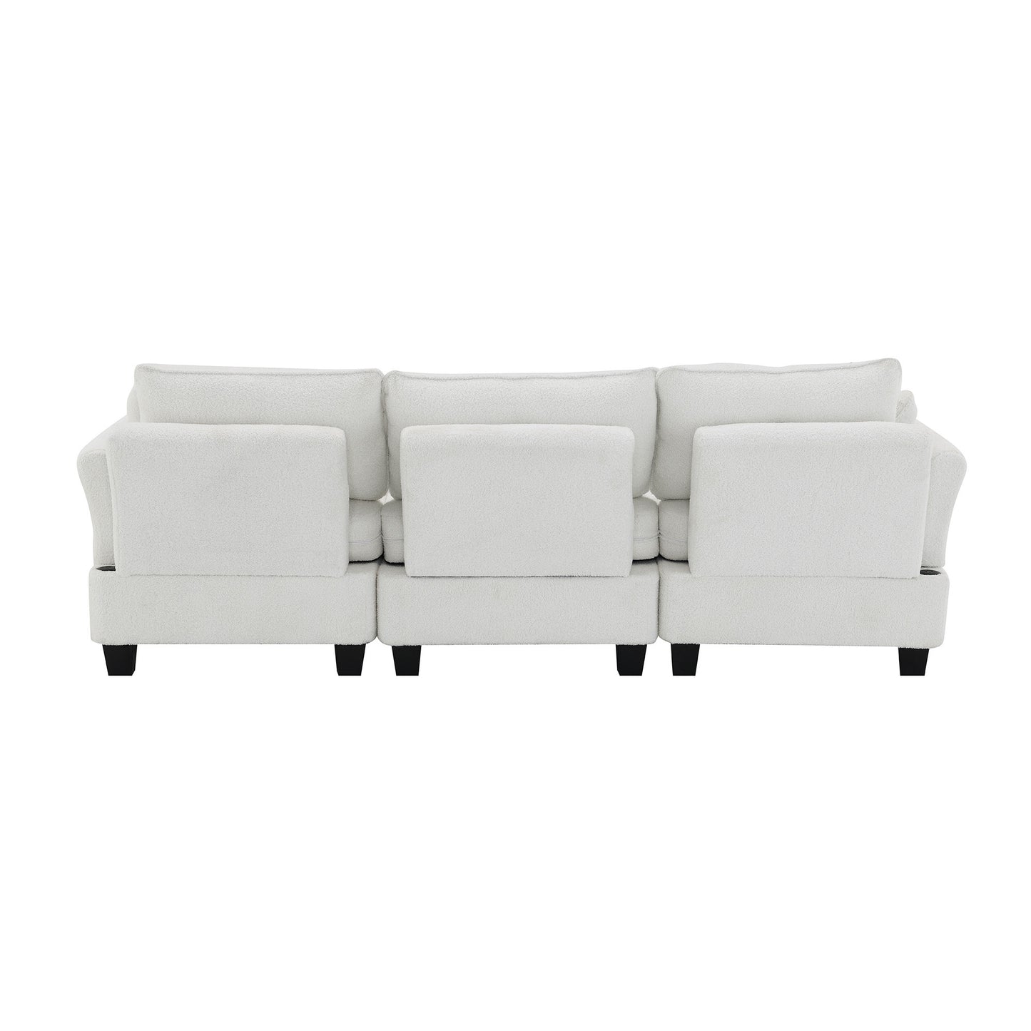 Luxurious Modern Teddy Velvet L-Shaped Sectional Sofa with Charging Ports and Storage Ottoman