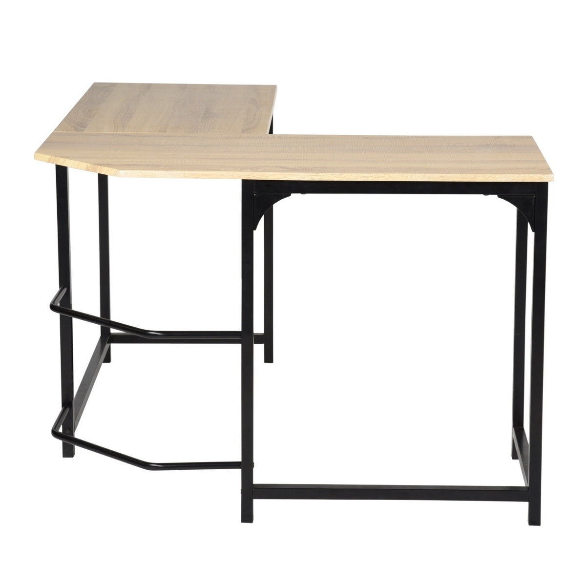 Modern & Stylish L-Shaped Wooden Desk with Sleek Black Metal Frame