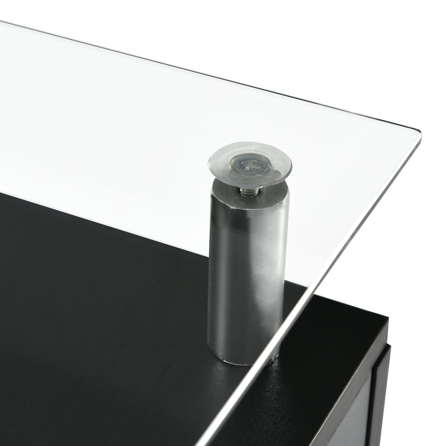 Modern Black Glass TV Stand with Sliding Door