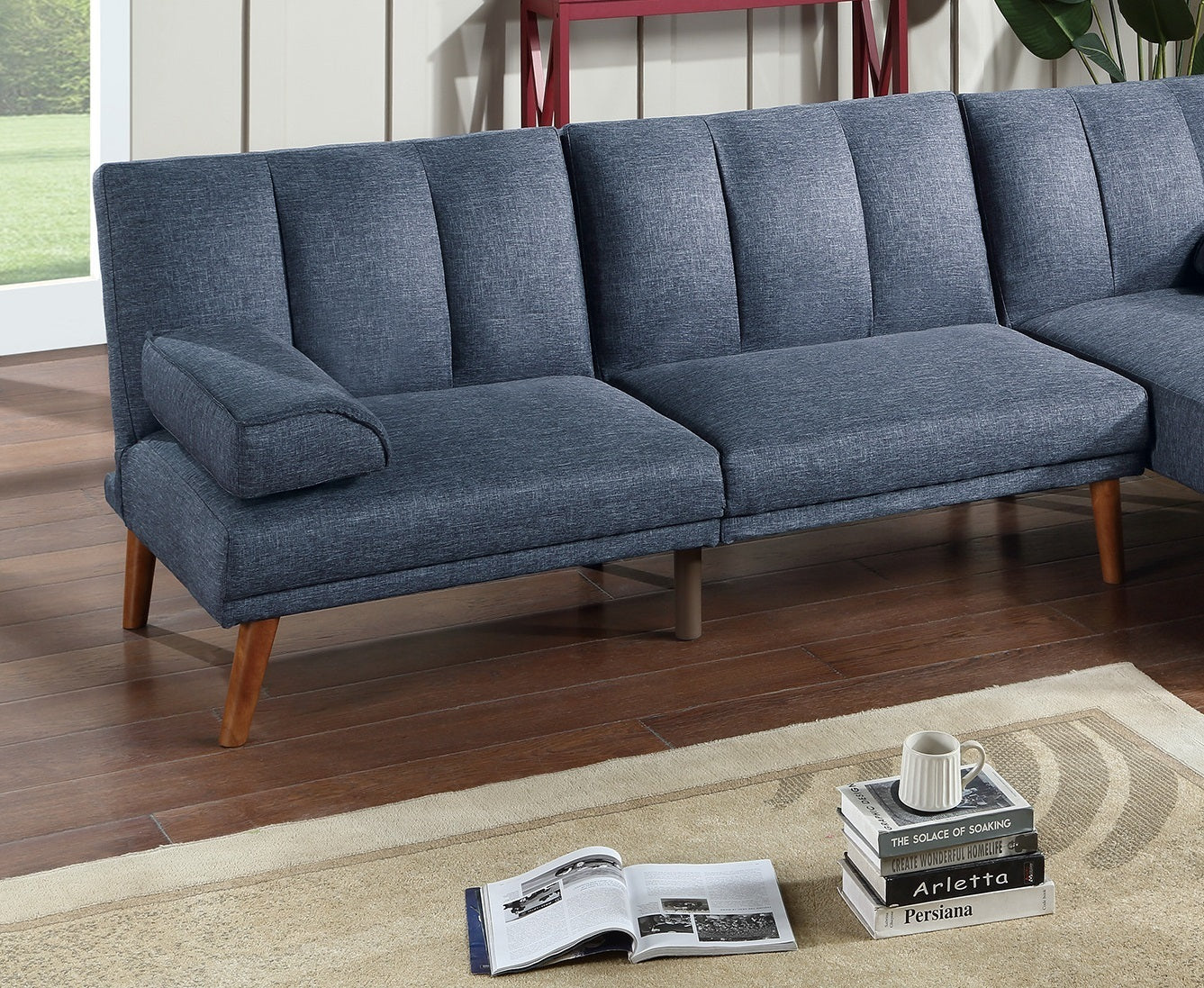 Adjustable Navy Polyfiber Sectional Sofa Set with Plush Couch