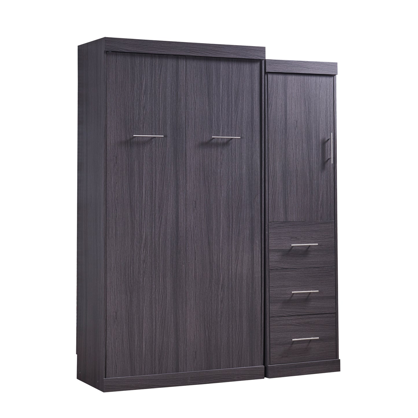 Twin Size Murphy Bed with Wardrobe and Drawers, Storage Bed, can be Folded into a Cabinet, Gray