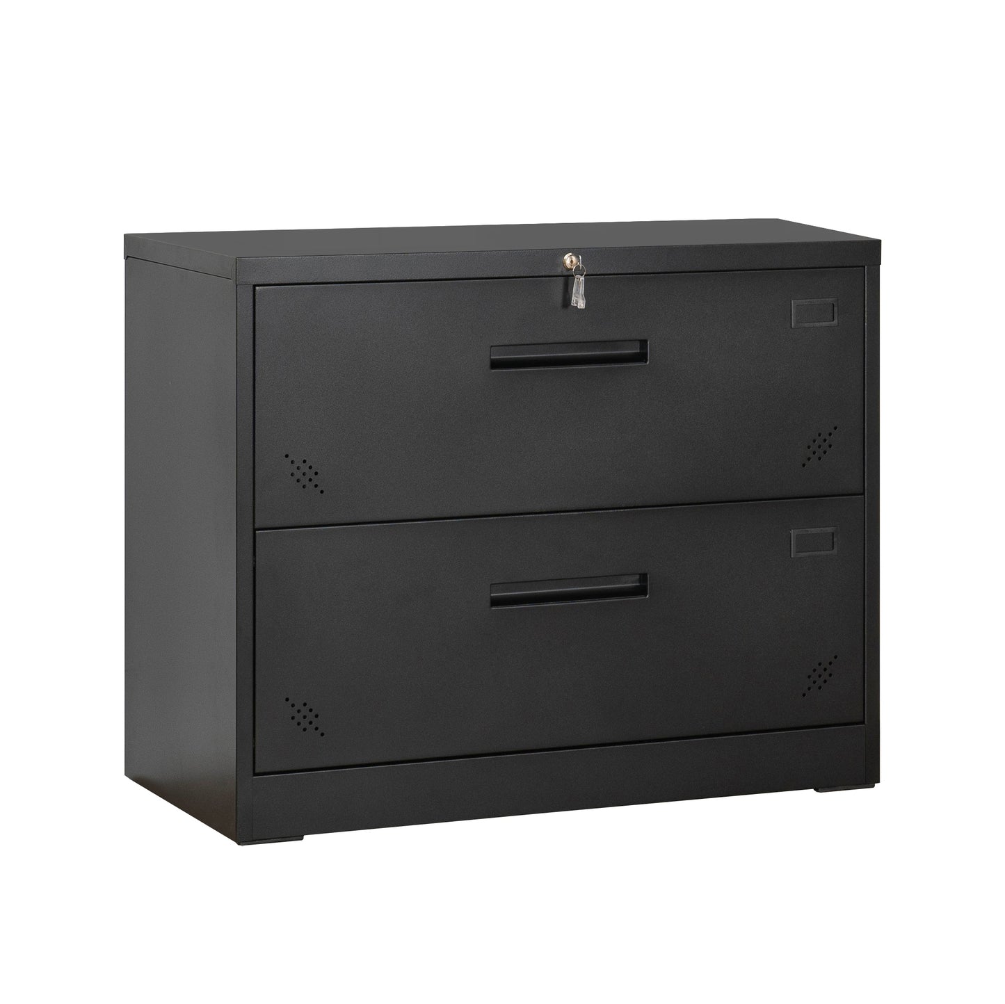 2-Drawer Lateral Filing Cabinet with Secure Locking, Black Steel