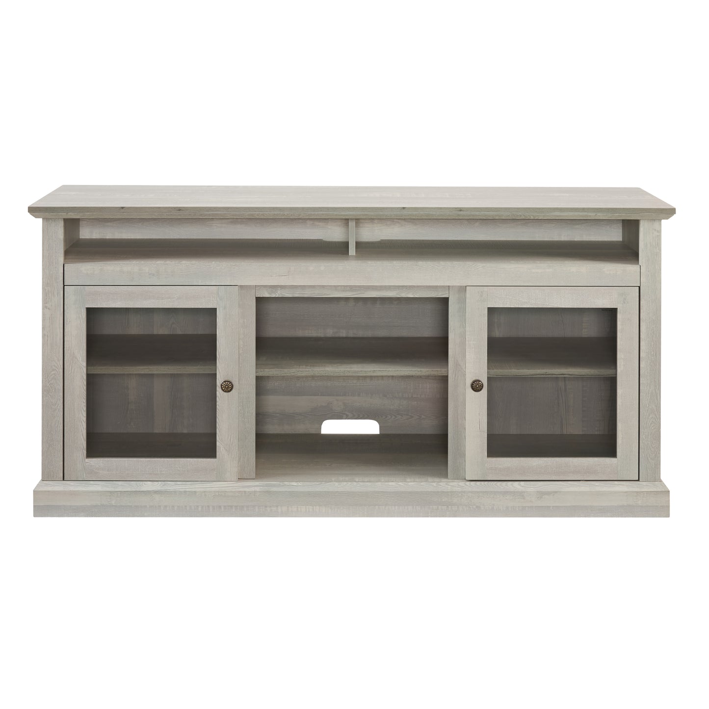 Modern Stone Gray TV Stand with Open and Closed Storage for TVs Up to 65