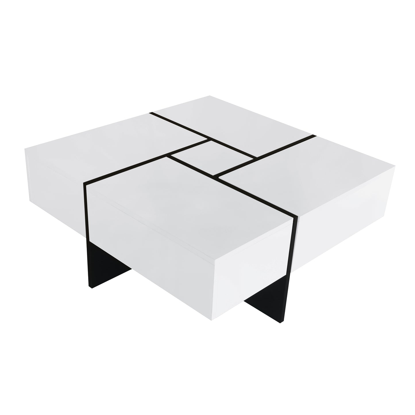 Innovative Extendable Coffee Table with Hidden Storage Compartments and Puzzle-like Design, High-gloss Center Table for Living Room, 31.5x 31.5