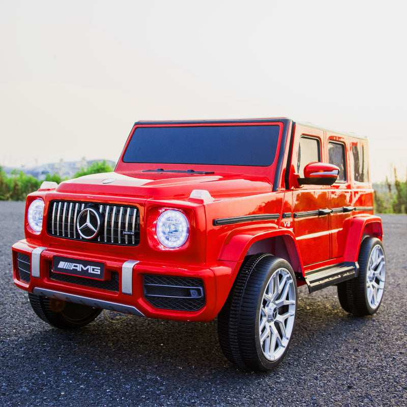 Licensed Mercedes Benz G63 Kids Ride On Car, 12V Electric Vehicle with Remote Control, Double Open Doors, Music, Bluetooth, Wheels Suspension, Battery Powered for Children Boy Girl (Red)