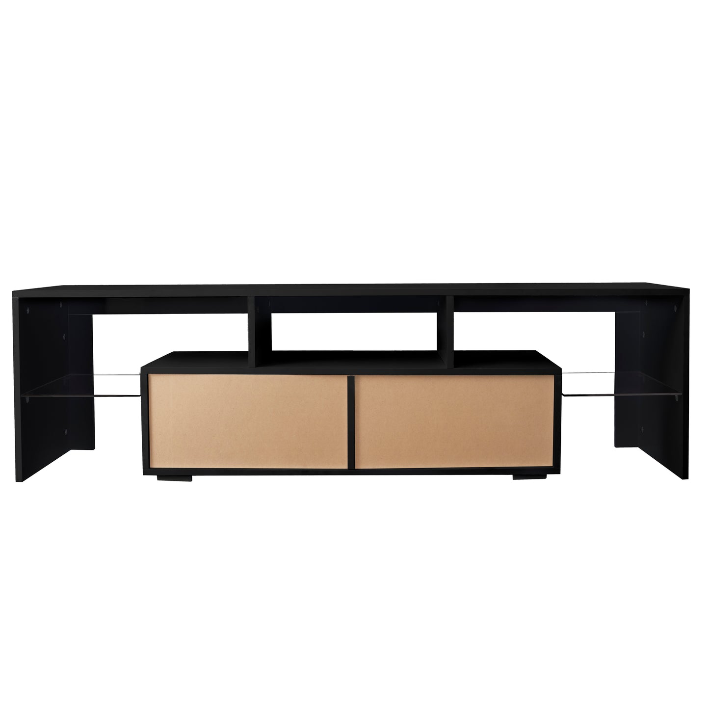 Sleek Black TV Stand with 20 Color LED Lights and Remote Control