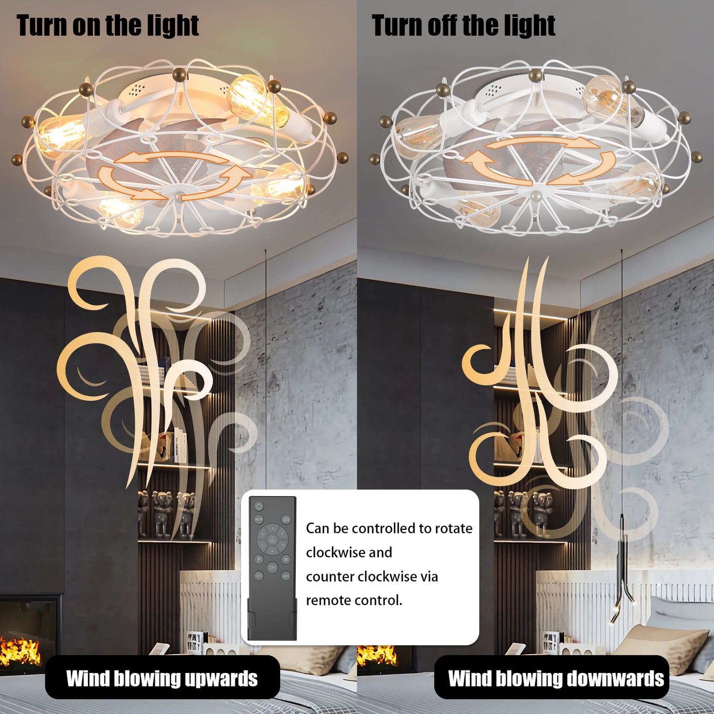 Modern Industrial Ceiling Fan with Caged Design and Remote Control