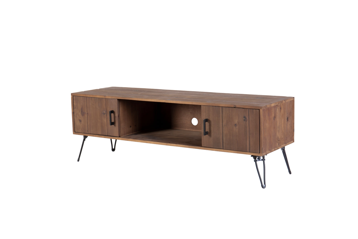 Reclaimed Wood Media Console with Storage Cabinets for Industrial Style Living Room