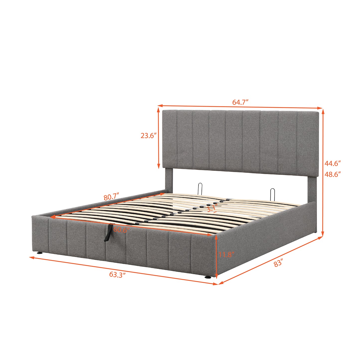 Queen size Upholstered Platform bed with a Hydraulic Storage System - Gray