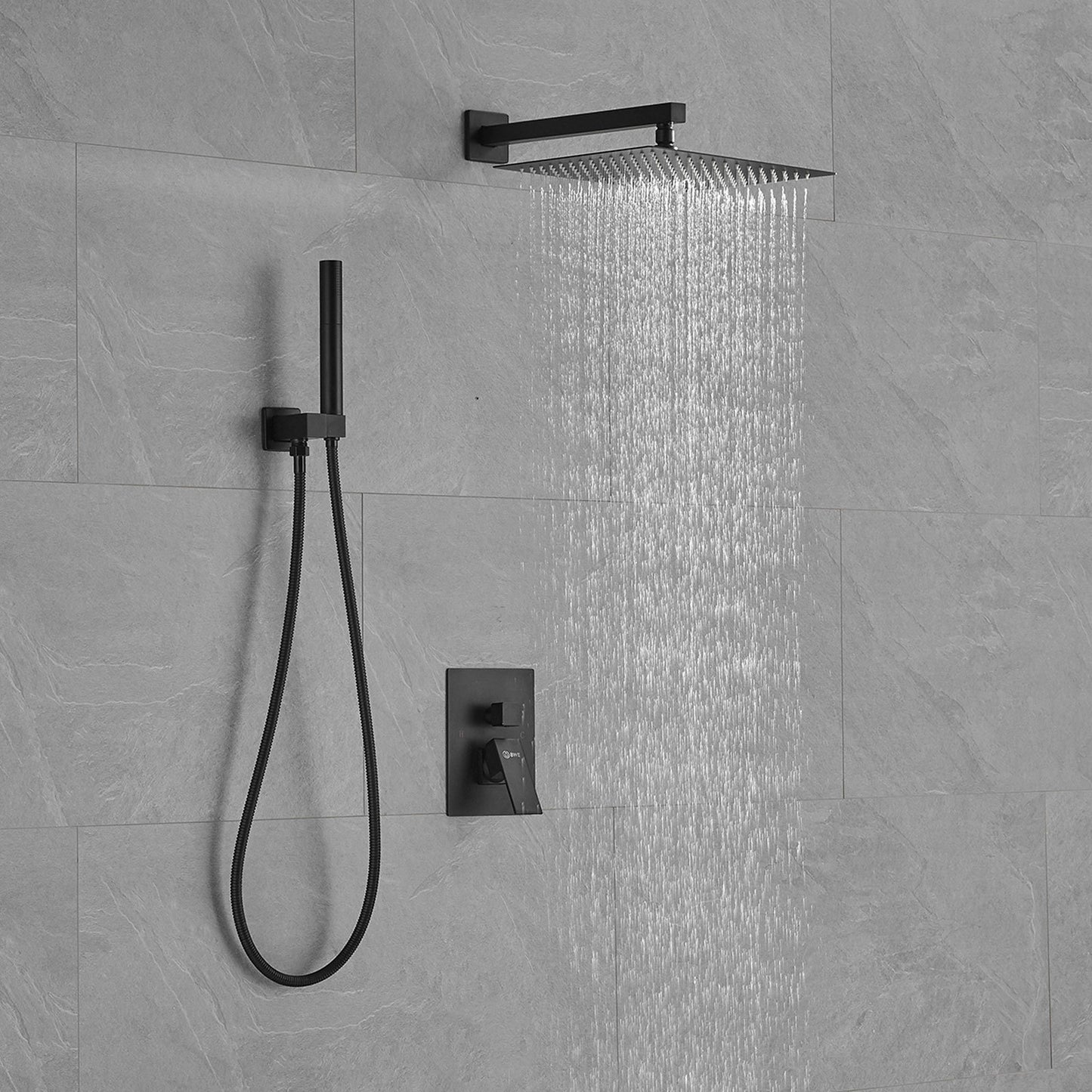 Elegant Matte Black High Pressure Shower Faucet with 2-Spray Options and 12 Shower Head (Valve Included)