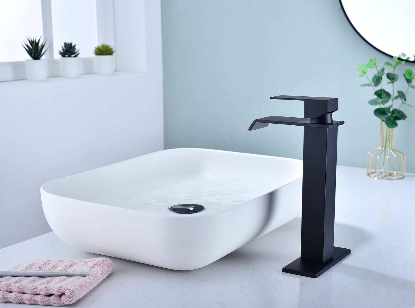 Waterfall Spout Single Handle Vanity Sink Faucet