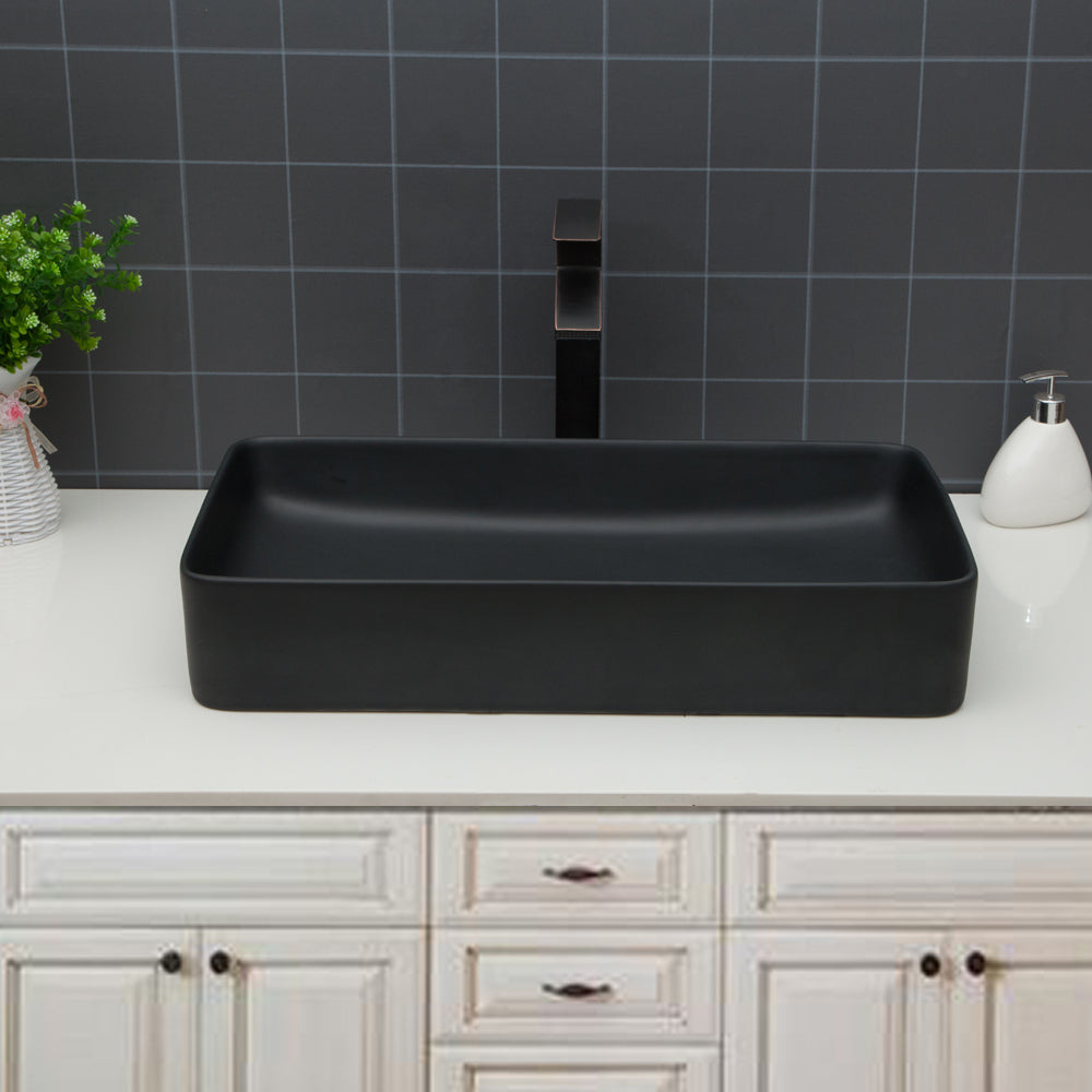 24"x13.5" Black Ceramic Rectangular Vessel Bathroom Sink