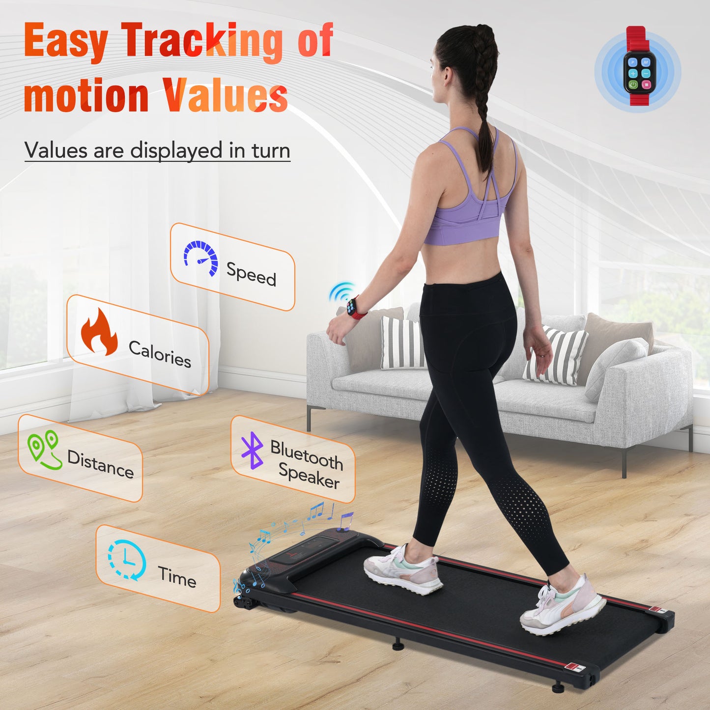 NEW Walking Pad Under Desk Treadmill for Home Office -2.5HP Walking Treadmill With Incline Bluetooth Speaker 0.5-4MPH 265LBS Capacity Treadmill for Walking Running - Wristband Remote