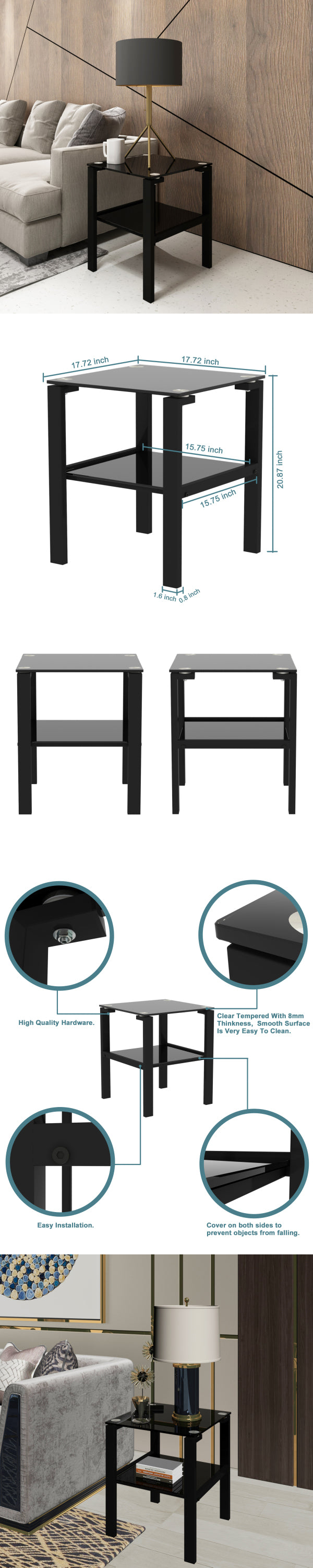 Sleek Modern Black Glass Coffee Table for Living Room