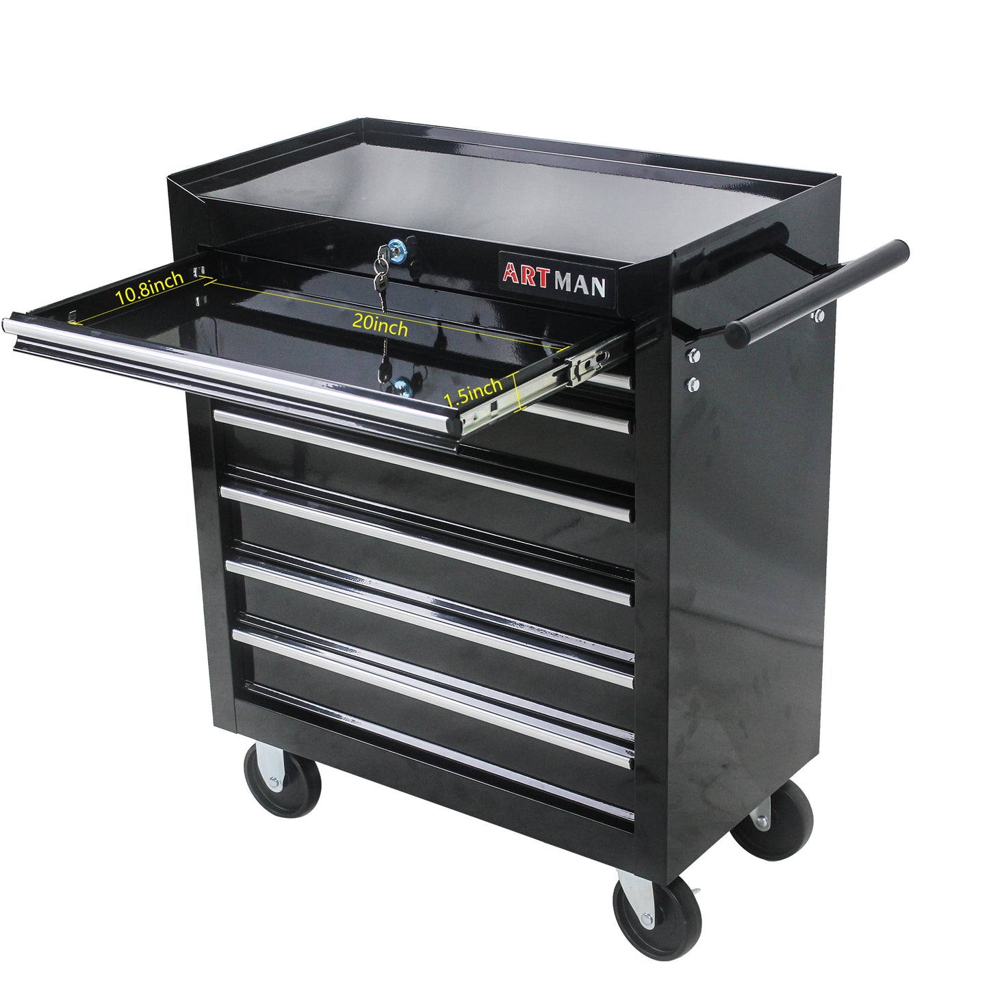 7 DRAWERS MULTIFUNCTIONAL TOOL CART WITH WHEELS-BLACK