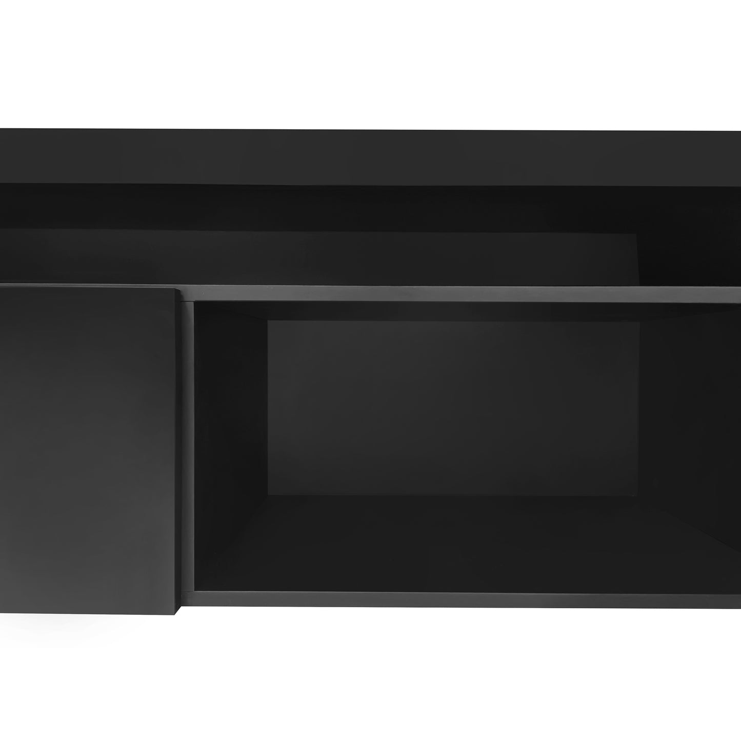 Contemporary Black LED TV Stand with Glass Shelves and Ample Storage Space