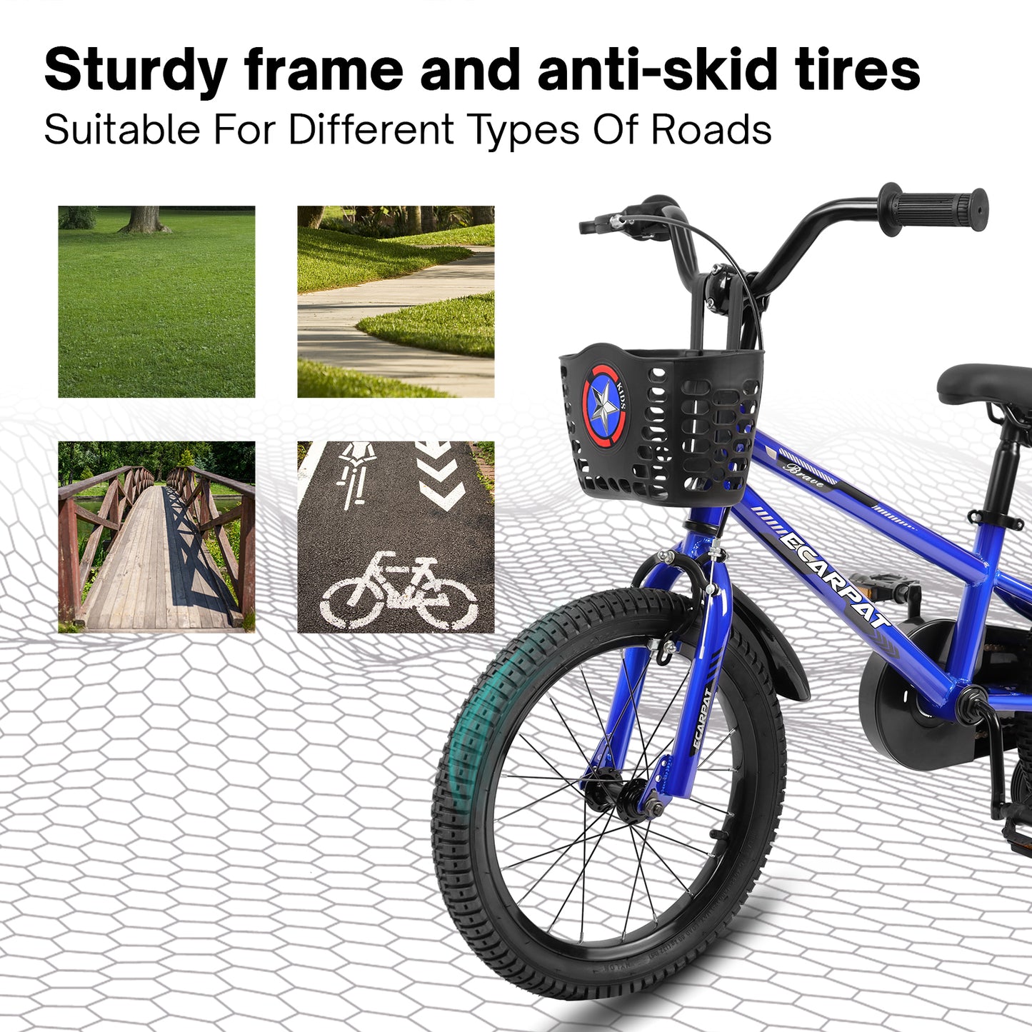 Kids Bike 14 inch for Boys & Girls with Training Wheels,  Freestyle Kids' Bicycle with Bell,Basket and fender.