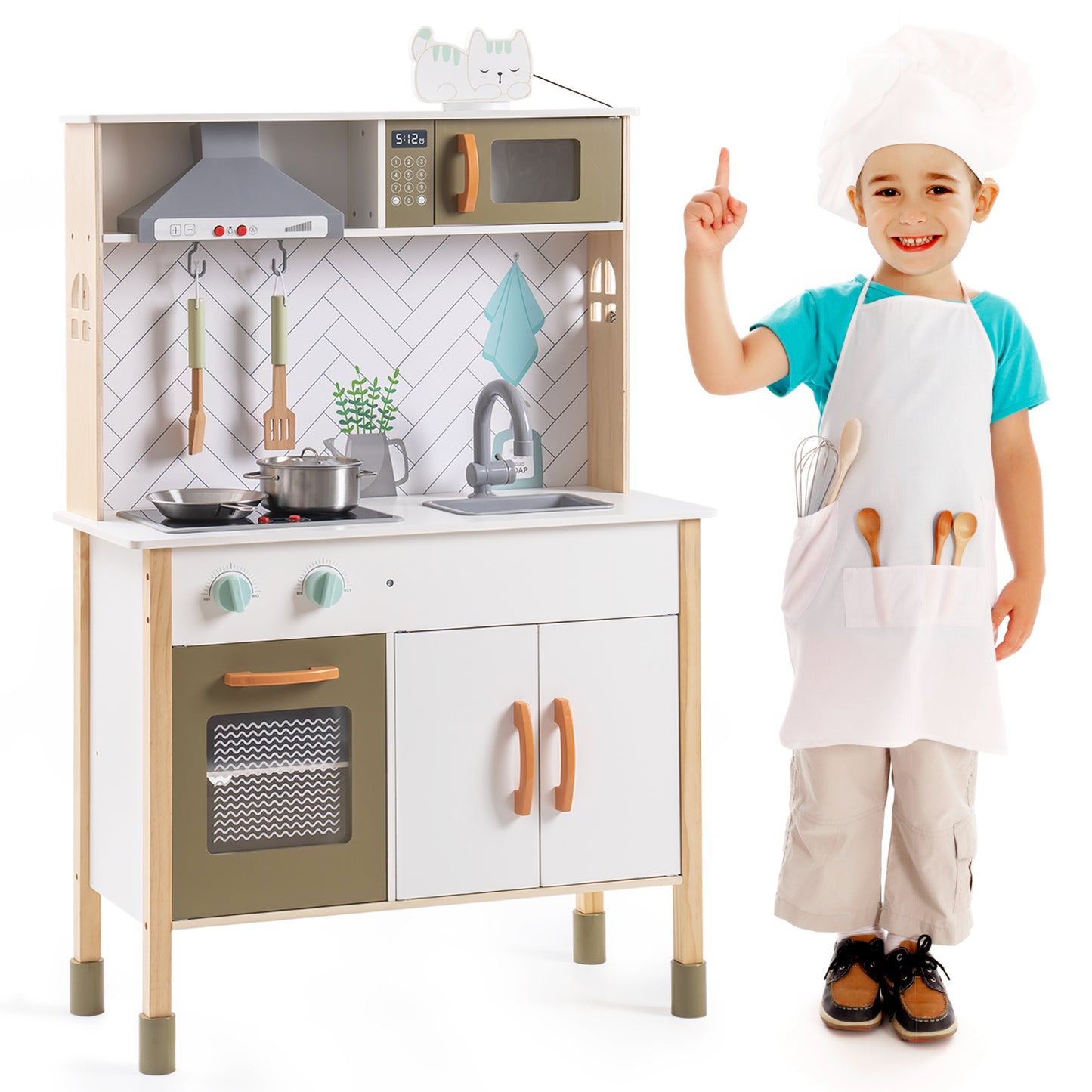 Classic Wooden Kitchen Playset with Simulated Cooking Experience and Realistic Accessories