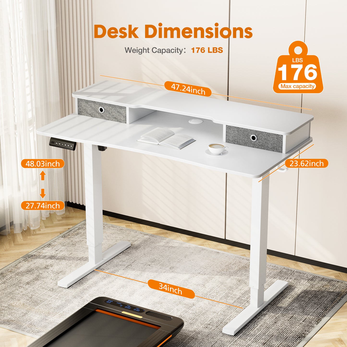 Height Adjustable Electric Standing Desk with Monitor Stand, Double Drawer Storage, and Powerful Motor