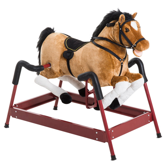 Durable Plush Toddlers Spring Rocking Horse, Bouncing Rocker Toy with Realistic Sounds