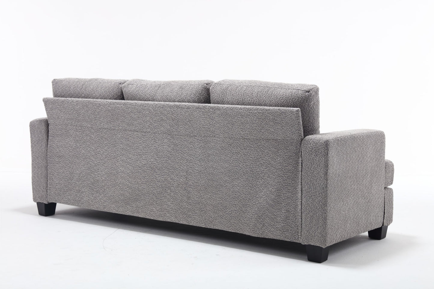 Modern 3-Seater White and Gray Fabric Sofa with Square Armrest and Waist Pillows