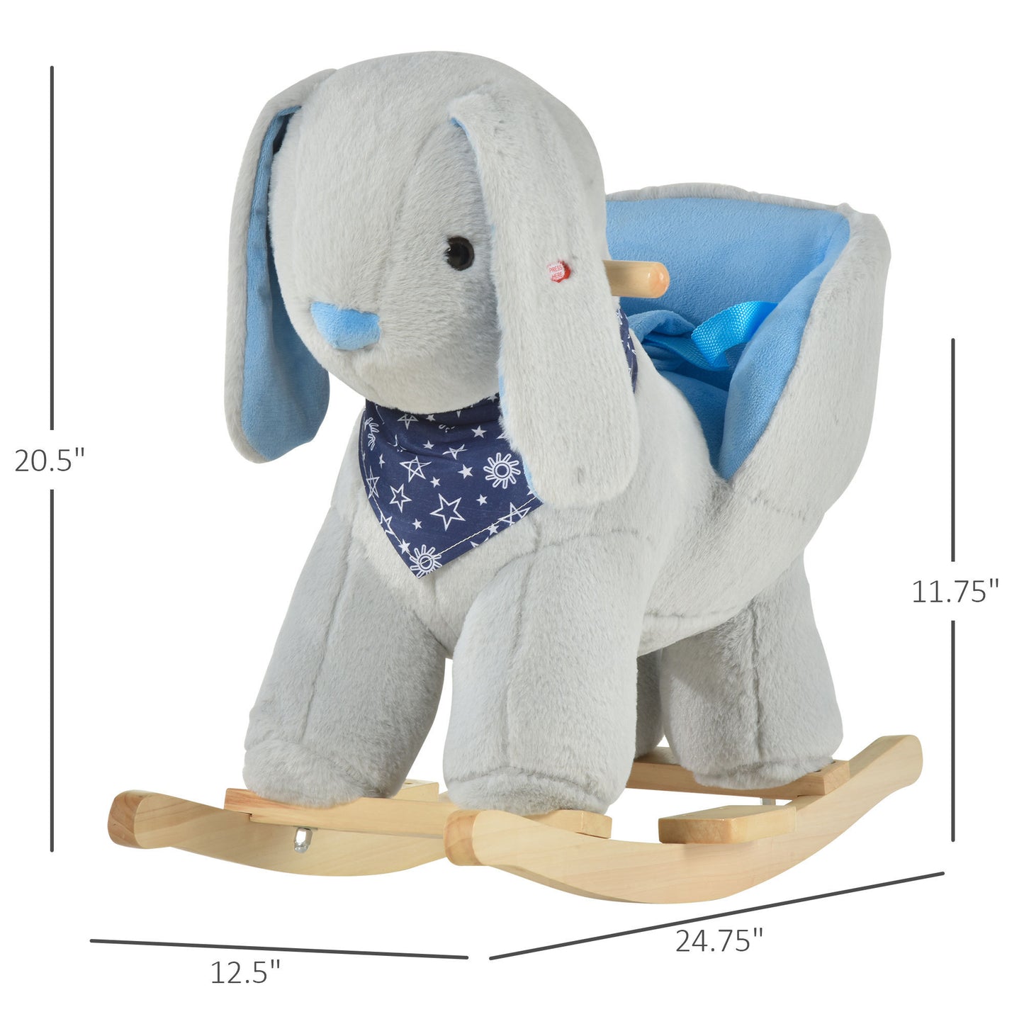 Qaba Kids Ride-On Bunny Rocking Horse Toy with Music & Soft Plush Fabric