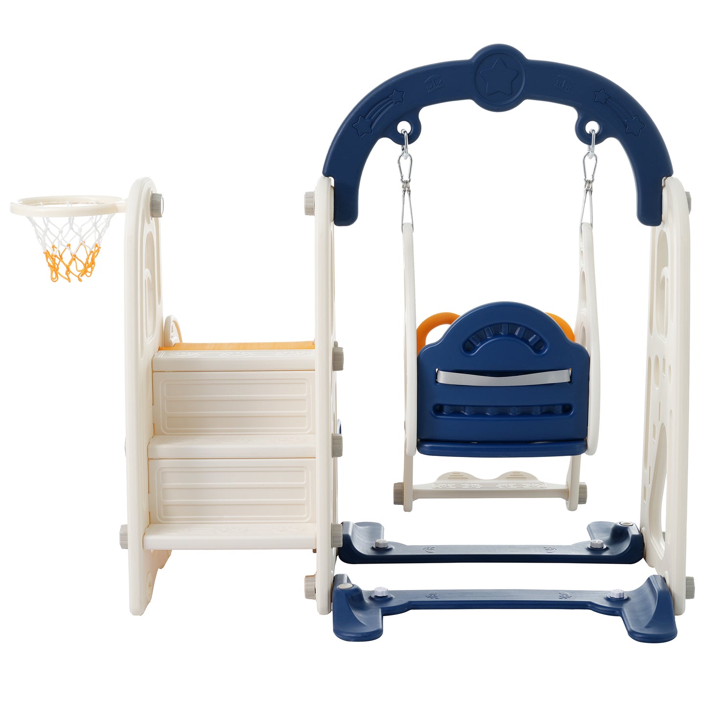 3-in-1 Toddler Slide and Swing Set with Basketball Hoop and Alphabet Themed Slide