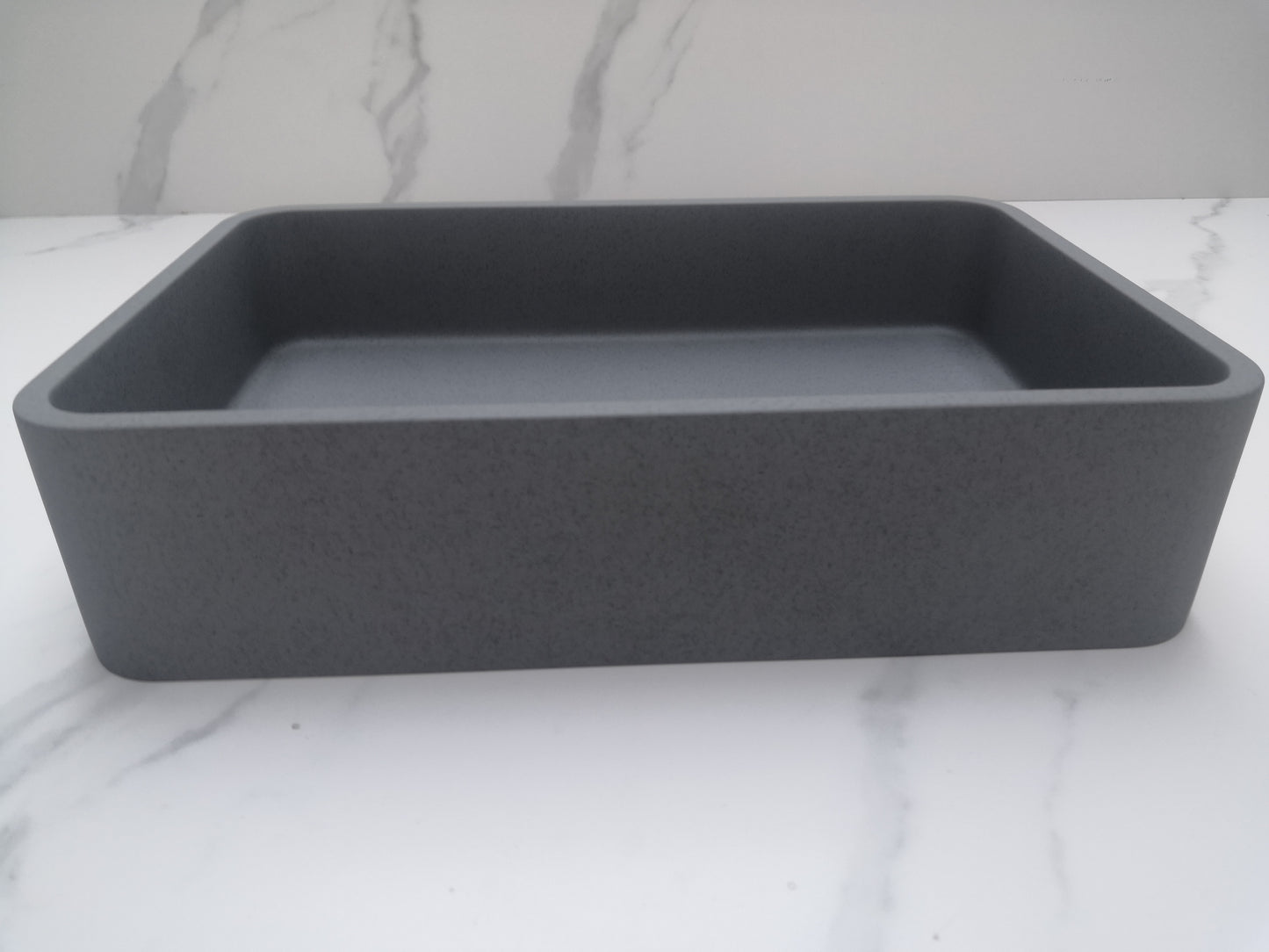 Rectangle Concrete Vessel Bathroom Sink Handmade Concreto Stone Basin Counter Freestanding  Bathroom Vessel  Sink in Grey without  Faucet and Drain