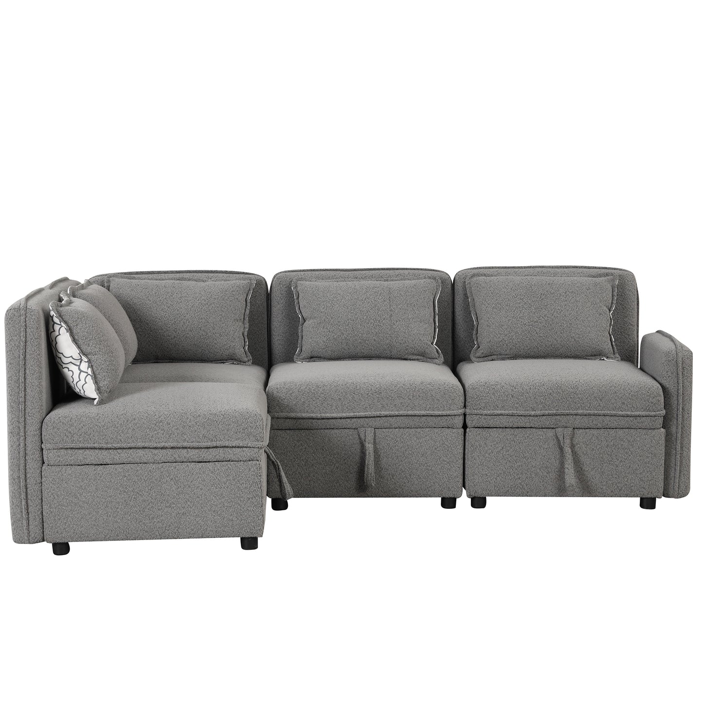 Convertible Modular Minimalist Sectional Sofa with Storage and 5 Pillows