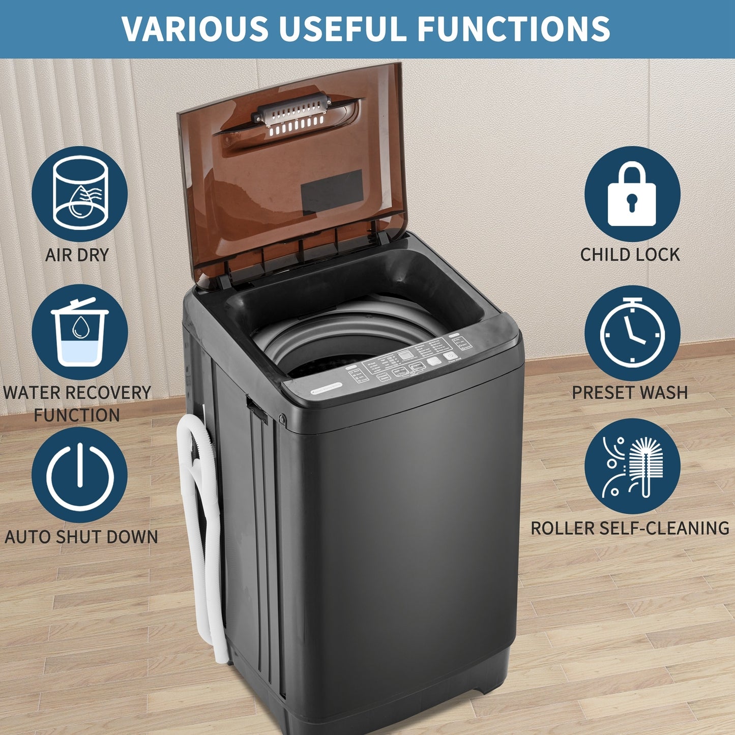 Compact home automatic washer, 17.6 lbs. of laundry, 8 water levels/10 programs for apartments, college dorms, RVs, camping and other places where space is limited