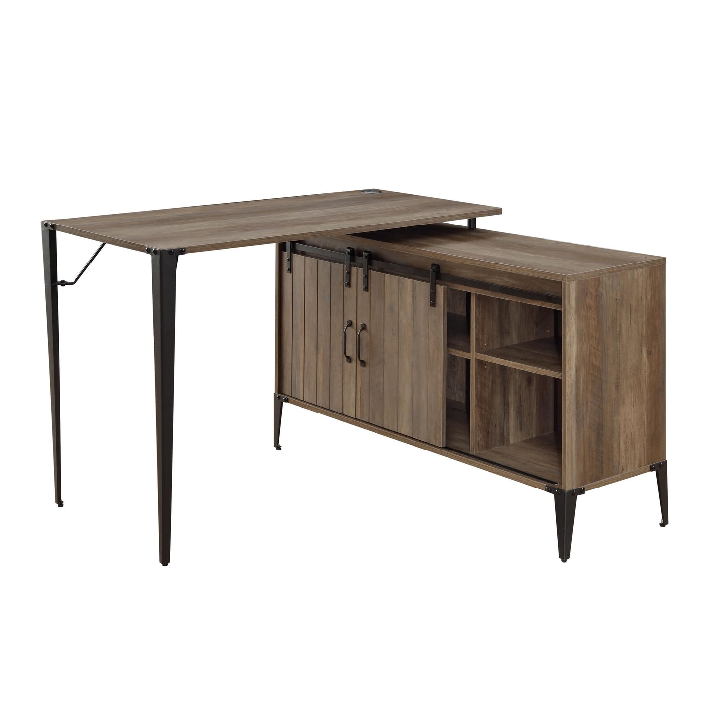 Zakwani Writing Desk with USB Charging, Rustic Oak and Black Finish OF00012