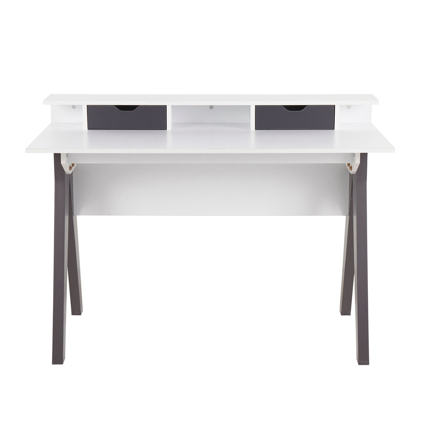 LumiSource Sleek Grey and White Wood Desk with Pull-Out Drawers