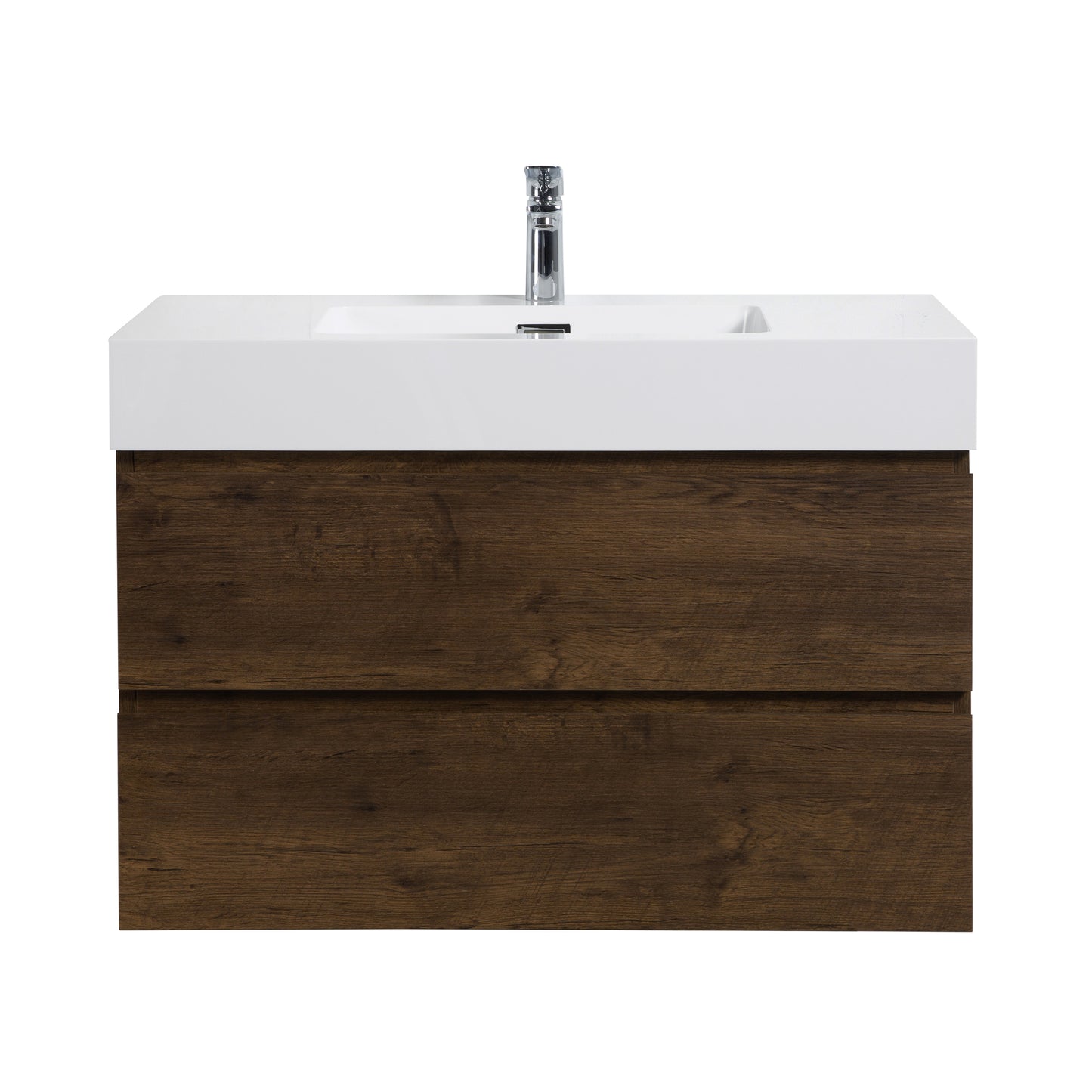 Alice 36" Walnut Bathroom Vanity with Sink, Large Storage Wall Mounted Floating Bathroom Vanity for Modern Bathroom, One-Piece White Sink Basin without Drain and Faucet