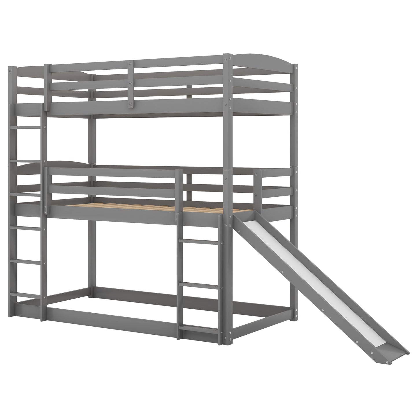 Adjustable Gray Triple Bunk Bed with Ladder, Slide, and Twin Size (OLD SKU: SM000508AAE)