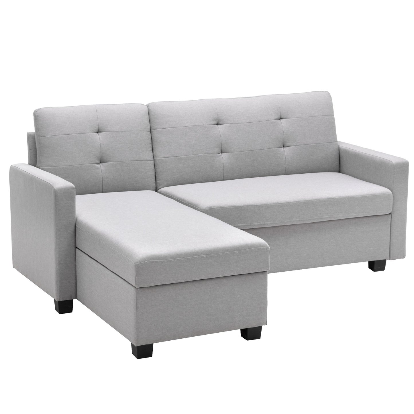 Convertible Sleeper Sofa Bed with Chaise and Memory Foam Mattress, Light Gray Linen