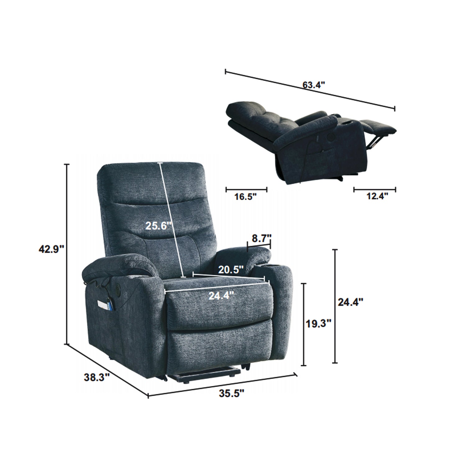 Liyasi Electric Power Lift Recliner Chair with Massage and Heat, 3 Positions, for Elderly, in Dark Gray